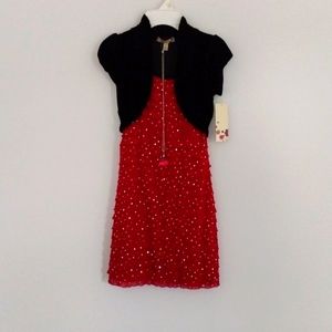 Speechless‎ NWT Girls Size 7 Sparkle Red Dress with Necklace Black Top
